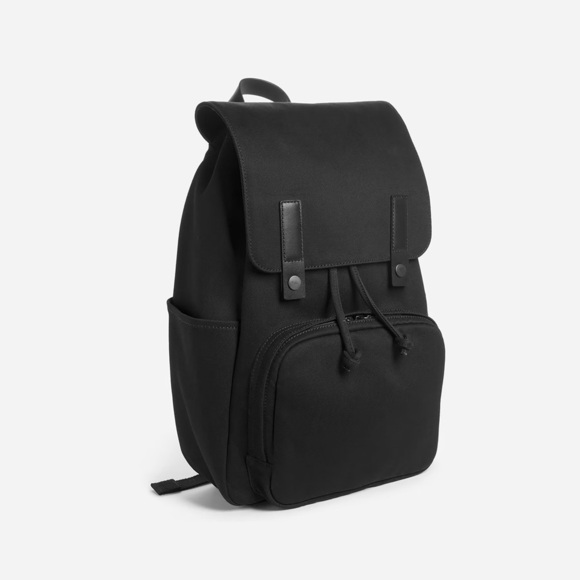 Minimalist Backpack Everlane The Modern Snap Black Canvas Bag with Leather Trim - Picture 1 of 2